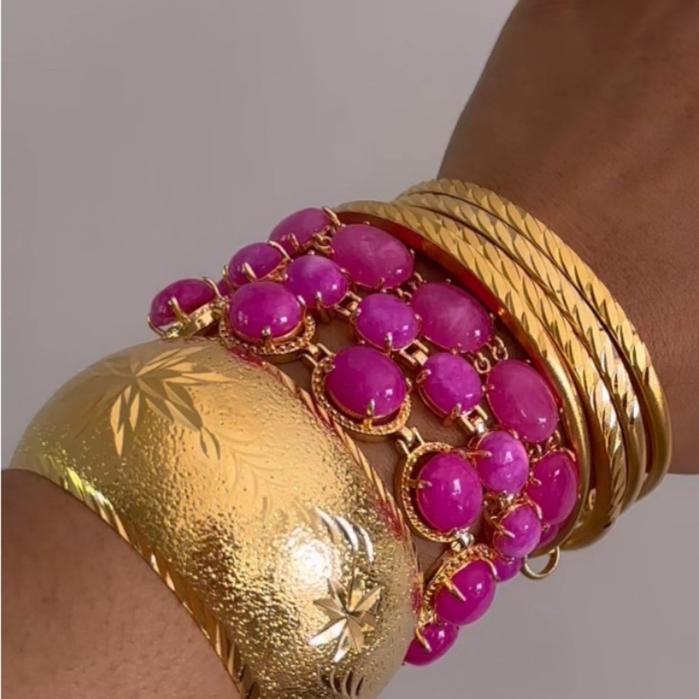 Gold and Pink Jade Gemstone Bracelet